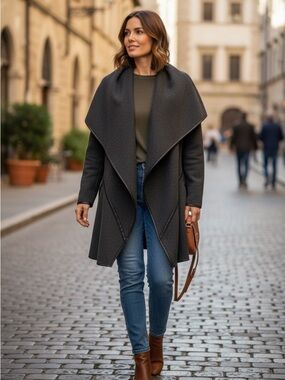 D. Exterior Textured Charcoal Sweater Jacket